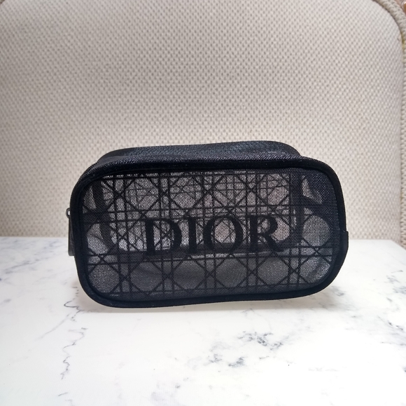Christian Dior Mesh Canage Pouch Black Case Purse Clutch Bag New No Tag - Picture 1 of 9
